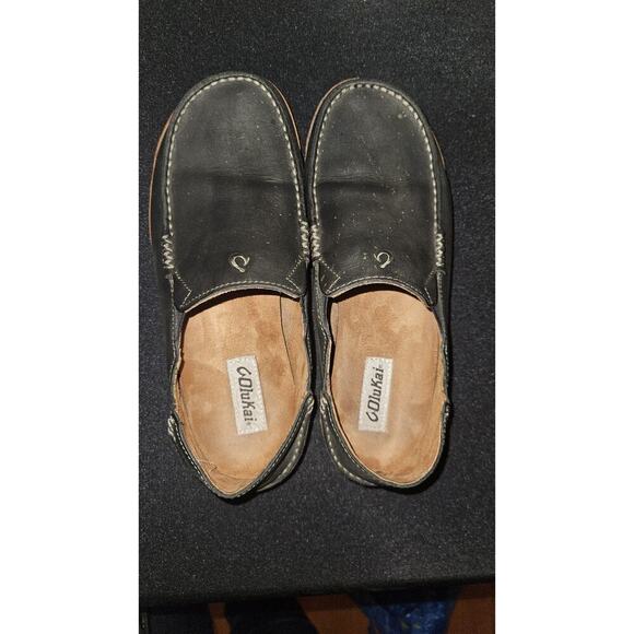 OluKai Moloa Mens Size 9.5 Black Leather Casual Slip On Loafers Shoes main image 4